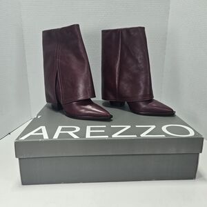 Arezzo Bota Salto Medio Fresh Ruby Burgundy Leather Block Heel Ankle Boot Size 6